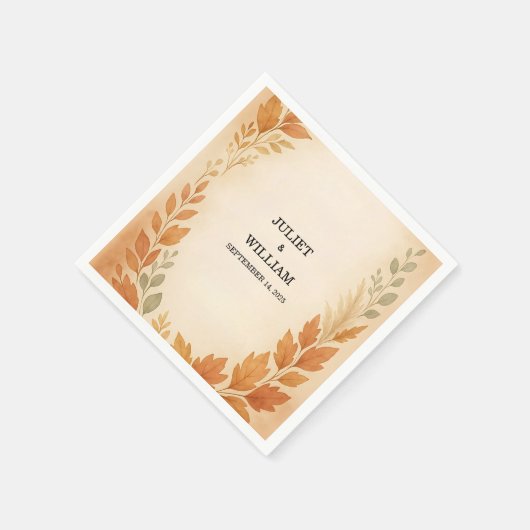 Serviette En Papier Élégant Feuille & Pampas Grass Mariage de automne  (Coin)