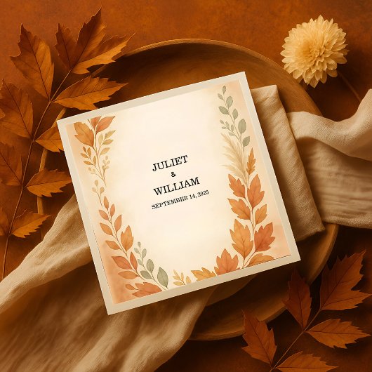 Serviette En Papier Élégant Feuille & Pampas Grass Mariage de automne
