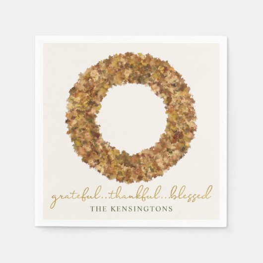 Serviette En Papier Élégant Feuilles d'automne Thanksgiving Rustic Wre (Devant)