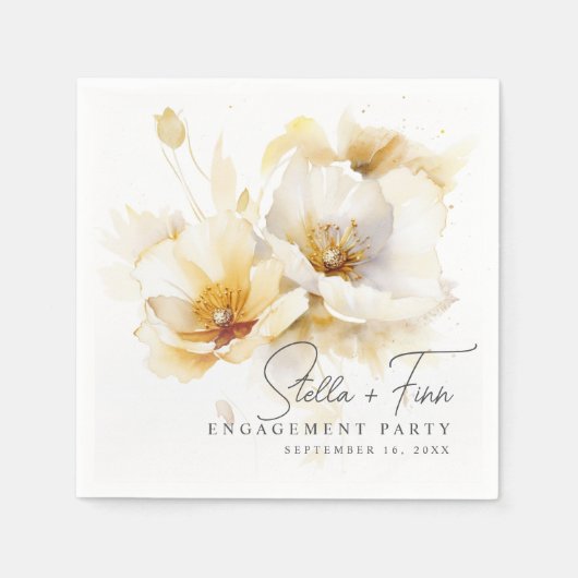 Serviette En Papier Élégant Fiançailles jaune or blanc (Devant)