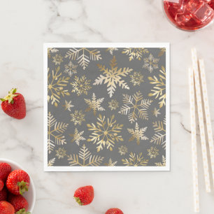 Serviette En Papier Élégant Flèche de neige à huile d'or gris Noël