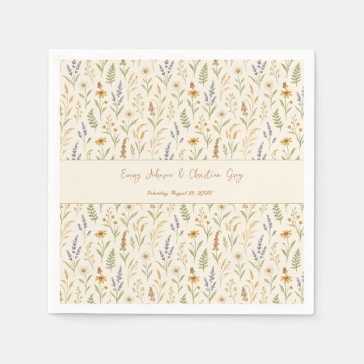 Serviette En Papier Elégant Fleur sauvage aquarelle Mariage floral (Devant)