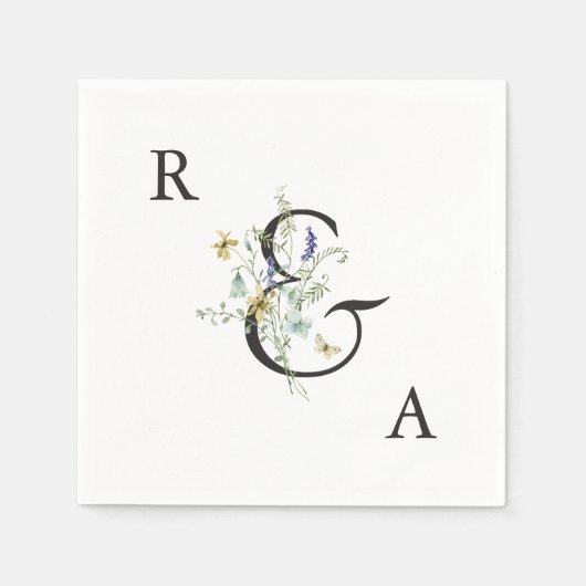 Serviette En Papier Élégant Fleur sauvage aquarelle Mariage Monogramme (Devant)