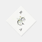 Serviette En Papier Élégant Fleur sauvage aquarelle Mariage Monogramme (Coin)