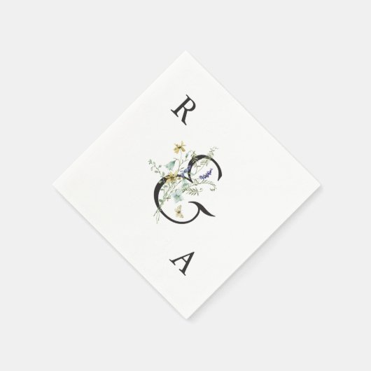 Serviette En Papier Élégant Fleur sauvage aquarelle Mariage Monogramme (Coin)