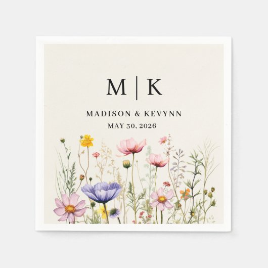 Serviette En Papier Élégant Fleur sauvage Boho Mariage serviettes (Devant)