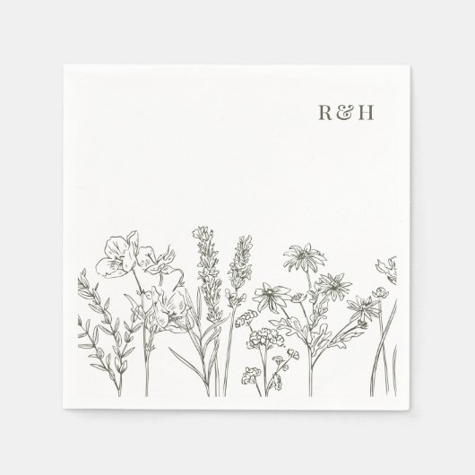 Serviette En Papier Élégant Fleur sauvage Boho Olive Green Mariage (Devant)