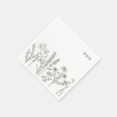 Serviette En Papier Élégant Fleur sauvage Boho Olive Green Mariage (Coin)