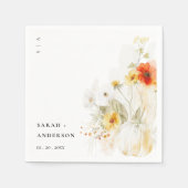 Serviette En Papier Elégant Fleur sauvage  Citrouille aquarelle Mariag (Devant)