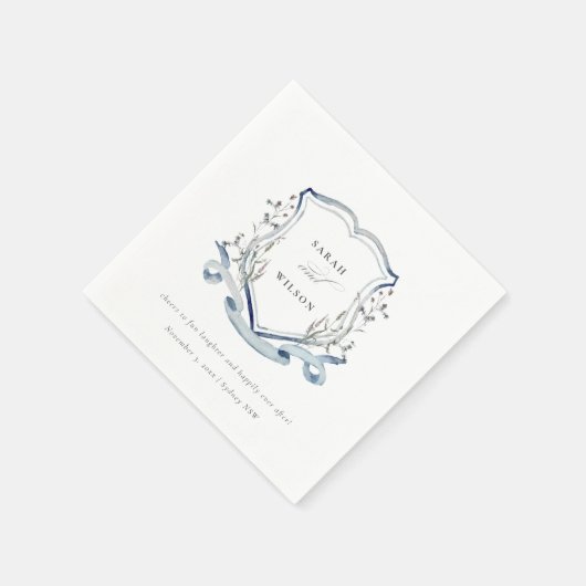Serviette En Papier Elégant Fleur sauvage d'aquarelle bleu Mariage Cre (Coin)