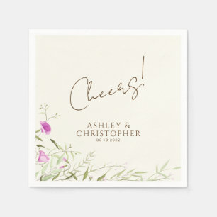 Serviette En Papier Élégant Fleur sauvage moderne Mariage off-White