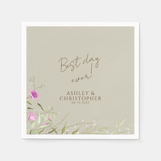 Serviette En Papier Élégant Fleur sauvage moderne Taupe Mariage (Devant)