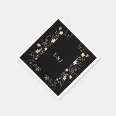 Serviette En Papier Élégant Fleur sauvage noir Mariage floral Napkin (Coin)