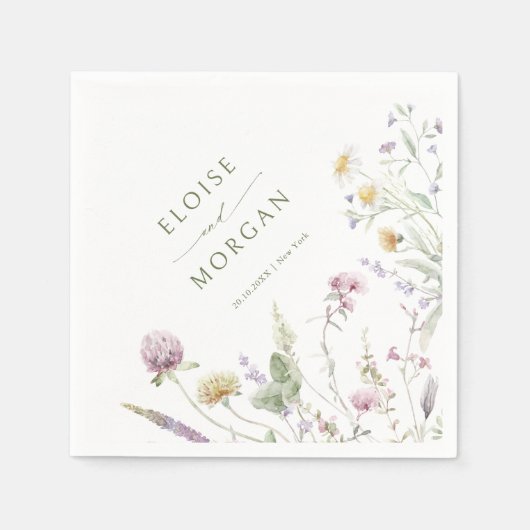 Serviette En Papier Élégant Fleur sauvage Pastel Soft Mariage botaniqu (Devant)