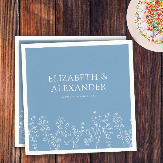 Serviette En Papier Élégant Fleur sauvage Périwinkle Mariage