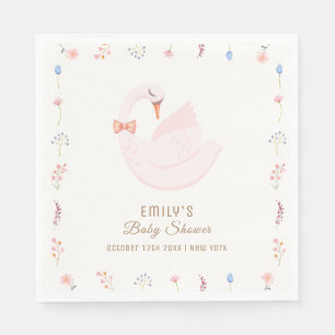 Serviette En Papier Élégant Fleur sauvage Princesse Swan Girl Baby sho