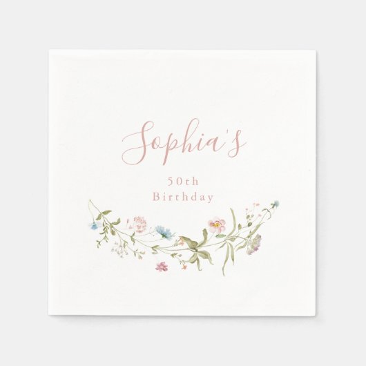 Serviette En Papier Élégant Fleur Sauvage Rose Bohème Rustique Anniver (Devant)