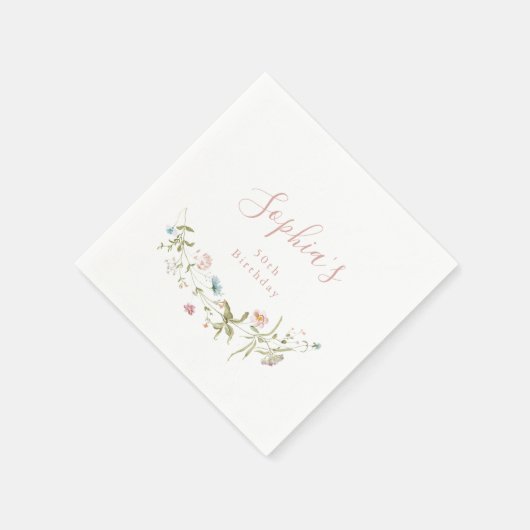 Serviette En Papier Élégant Fleur Sauvage Rose Bohème Rustique Anniver (Coin)