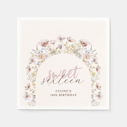 Serviette En Papier Élégant Fleur sauvage sucré 16 Anniversaire (Devant)