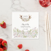 Serviette En Papier Elégant Fleurs blanches Antlers Monogram Mariage (En situation)
