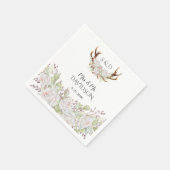 Serviette En Papier Elégant Fleurs blanches Antlers Monogram Mariage (Coin)