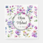 Serviette En Papier Élégant fleurs sauvages d'aquarelle rose violet (Devant)