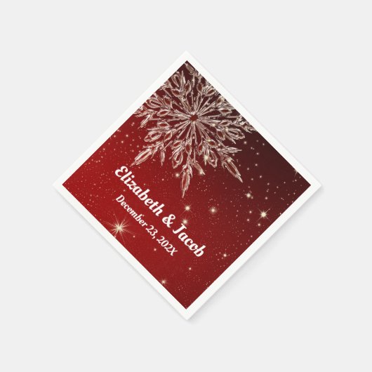 Serviette En Papier Élégant flocon de neige en Mariage rouge (Coin)