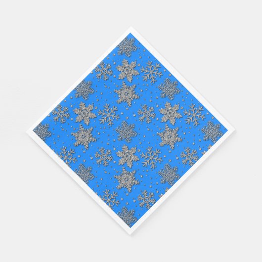 Serviette En Papier Élégant flocons d'argent bleu (Coin)
