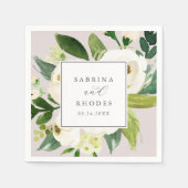 Serviette En Papier Élégant floral blanc | Blush Mauve Mariage (Devant)