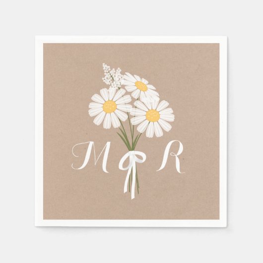 Serviette En Papier Élégant floral blanc marguerites Monogram Mariage (Devant)