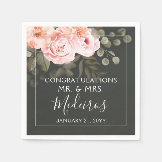 Serviette En Papier Élégant Floral Blush rose Botanique Mariage modern (Devant)