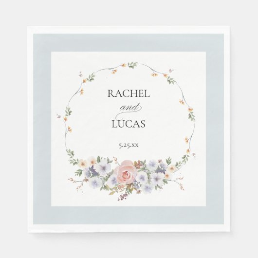 Serviette En Papier Élégant floral boho aquarelle pastel (Devant)