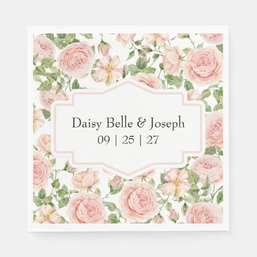 Serviette En Papier Elegant Floral Botanical Rose Pink Wedding (Devant)
