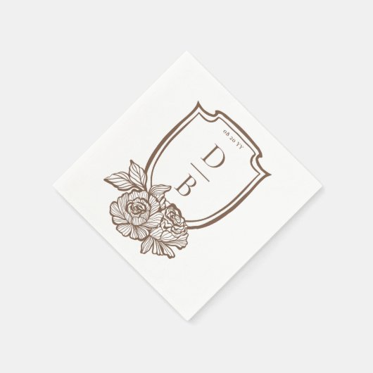 Serviette En Papier Elegant Floral Crest Couples Monogram Wedding Date (Coin)
