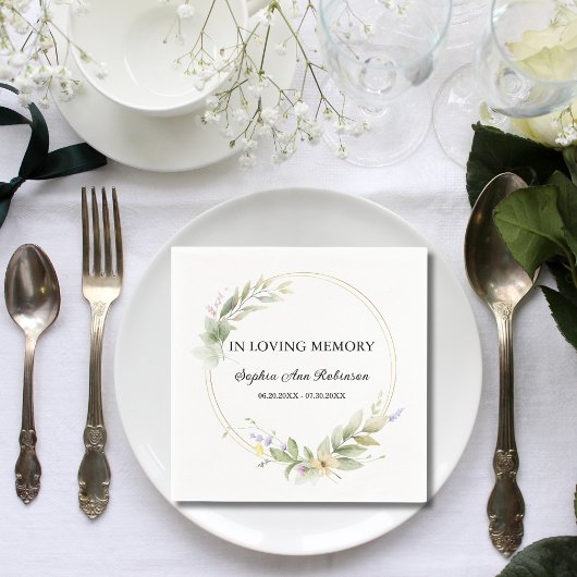 Serviette En Papier Élégant floral dans l'amour mémoire funéraire