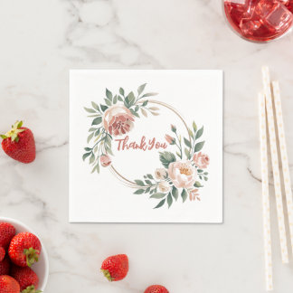 Serviette En Papier Élégant floral de pêche d'eucalyptus