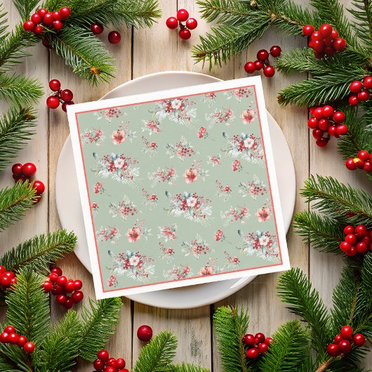 Serviette En Papier Élégant floral hivernal rouge et vert Shower de ma