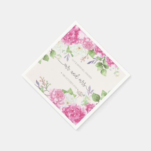 Serviette En Papier Élégant floral M & Mme mariage | Serviette en papi (Coin)