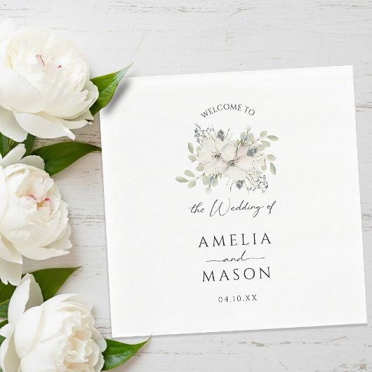Serviette En Papier Elegant Floral Minimal White Paper Wedding 