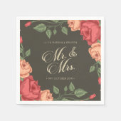Serviette En Papier Élégant Floral Mr & Mrs Mariage | Papier Napkin (Devant)