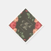 Serviette En Papier Élégant Floral Mr & Mrs Mariage | Papier Napkin (Coin)