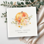 Serviette En Papier Élégant Floral Orange Automne Citrouille Mariage