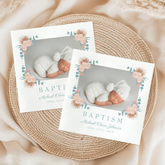 Serviette En Papier Élégant floral photo Baptême