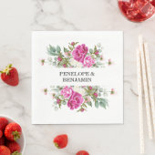 Serviette En Papier Elegant Floral Pink Peony Monogram Wedding (En situation)