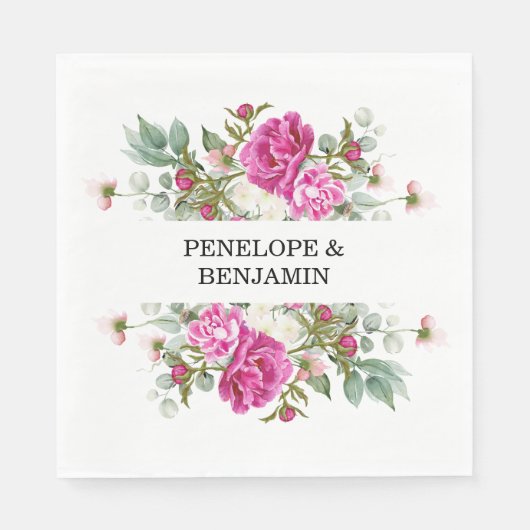Serviette En Papier Elegant Floral Pink Peony Monogram Wedding (Devant)