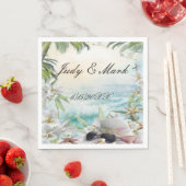 Serviette En Papier Elégant floral Tropical Plage Papier de mariage Na (En situation)