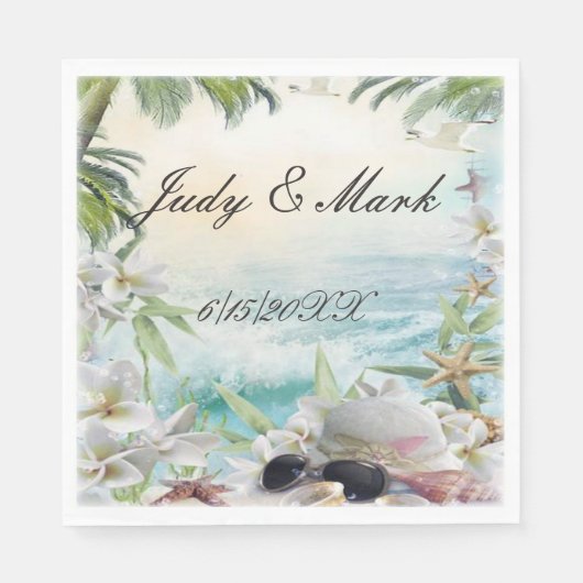 Serviette En Papier Elégant floral Tropical Plage Papier de mariage Na (Devant)