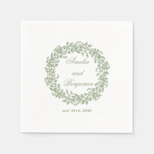 Serviette En Papier Élégant Floral Vert Sauge Vintage Français