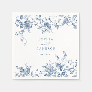 Serviette En Papier Élégant Floral Vintage Botanique Marine Mariage bl