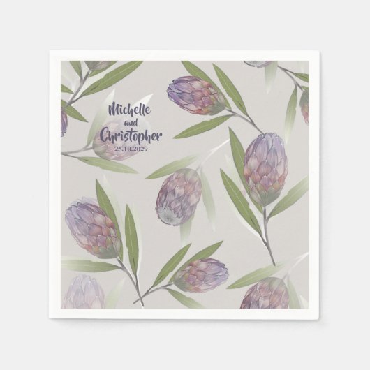 Serviette En Papier Élégant Floral violet Mariage beige (Devant)